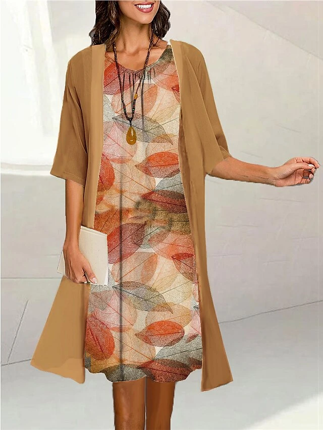 Women's Two Piece Dress Set Casual Dress Print Dress Outdoor Daily Fashion Elegant Print Midi Dress Crew Neck 3/4 Length Sleeve Floral Loose Fit Black Yellow Purple Summer Spring S M L XL XXL 6 Women's Two Piece Dress Set Casual Dress Print Dress Outdoor Daily Fashion Elegant Print Midi Dress Crew Neck 3/4 Length Sleeve Floral Loose Fit Black Yellow Purple Summer Spring S M L XL XXL - Image 6