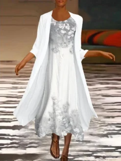 Women‘s Dress Set Two Piece Dress Midi Dress Green Blue Purple Pink White Long Sleeve Floral Ruched Print Summer Spring Fall Crew Neck Elegant Casual Classic 2023 S M L XL XXL 3XL / Summer Dress -Party Prom Dresses Sales Store axwcsv1644574077557