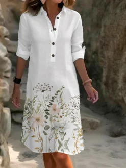 Women's Shirt Dress Casual Dress Cotton Linen Dress Midi Dress Polyester Fashion Casual Daily Outdoor Daily Vacation Shirt Collar Button Pocket Long Sleeve Summer Spring Fall 2023 Loose Fit Light -Party Prom Dresses Sales Store ayhjlc1691067622218