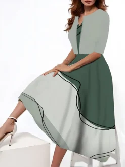 Women's Two Piece Dress Set Casual Dress Tank Dress Outdoor Daily Fashion Streetwear Pocket Print Midi Dress V Neck 3/4 Length Sleeve Geometric Color Block Regular Fit Black Blue Purple Summer Spring -Party Prom Dresses Sales Store ayowpp1690544679611