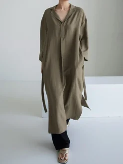 Women's Casual Dress Cotton Linen Dress Shift Dress Midi Dress Linen / Cotton Blend Fashion Basic Outdoor Daily Vacation Shirt Collar Lace Up Pocket Long Sleeve Fall Winter Autumn 2023 Loose Fit -Party Prom Dresses Sales Store aypymq1693475207290