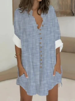 Women's Shirt Dress Casual Dress Cotton Linen Dress Mini Dress Polyester Fashion Casual Daily Outdoor Daily Vacation Shirt Collar Button Pocket Long Sleeve Summer Spring Fall 2023 Loose Fit Black