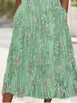 Women's Two Piece Dress Set Casual Dress Print Dress Outdoor Daily Fashion Streetwear Print Midi Dress V Neck Half Sleeve Floral Regular Fit Green Summer Spring S M L XL XXL -Party Prom Dresses Sales Store babnau1684479953095