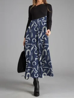 Women's Work Dress Casual Dress Swing Dress Fashion Winter Dress Daily Long Dress Maxi Dress Button Print V Neck Long Sleeve Graffiti Regular Fit Blue Green Dark Blue Fall Winter S M L XL XXL