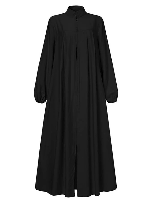 Women's Work Dress Swing Dress Black Dress Classic Long Dress Maxi Dress Zipper Pocket Stand Collar Long Sleeve Plain Loose Fit Black Brown Green Fall Winter S M L XL XXL 8 Women's Work Dress Swing Dress Black Dress Classic Long Dress Maxi Dress Zipper Pocket Stand Collar Long Sleeve Plain Loose Fit Black Brown Green Fall Winter S M L XL XXL - Image 8