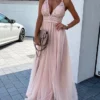 Women's Prom Dress Party Dress Lace Dress Long Dress Maxi Dress Pink Green Sleeveless Pure Color Lace Summer Spring Fall Spaghetti Strap Fashion Birthday Evening Party Wedding Guest 2023 S M L XL