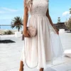Women‘s Party Dress Wedding Guest Dress Lace Dress Swing Dress Midi Dress White Sleeveless Pure Color Lace Spring Summer Crew Neck Classic Daily Date Slim 2023 S M L XL