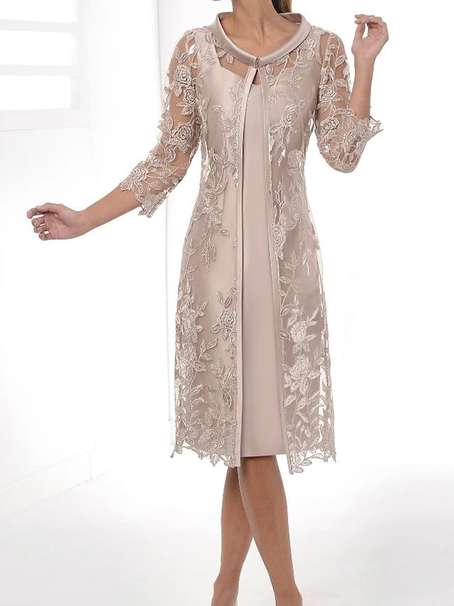 Women‘s Dress Set Two Piece Dress Sheath Dress Midi Dress Khaki 3/4 Length Sleeve Floral Lace Summer Spring Fall V Neck Fashion Party Wedding Guest 2023 S M L XL 2XL 3XL 4XL Pink As Picture 1 Women‘s Dress Set Two Piece Dress Sheath Dress Midi Dress Khaki 3/4 Length Sleeve Floral Lace Summer Spring Fall V Neck Fashion Party Wedding Guest 2023 S M L XL 2XL 3XL 4XL Pink As Picture