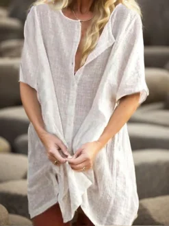 Women's Casual Dress Shirt Dress Cotton Linen Dress Mini Dress Blue Purple Pink Short Sleeve Pure Color Spring Summer V Neck Beach Basic Daily Weekend Loose Fit Linen S M L XL XXL 3XL 27 Women's Casual Dress Shirt Dress Cotton Linen Dress Mini Dress Blue Purple Pink Short Sleeve Pure Color Spring Summer V Neck Beach Basic Daily Weekend Loose Fit Linen S M L XL XXL 3XL -Party Prom Dresses Sales Store bguucj1687343476179