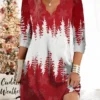 Women's Christmas Work Dress Casual Dress Fashion Winter DressDaily Mini Dress Print V Neck Long Sleeve SnowmanTree Regular Fit White Wine Green Fall Winter S M L XL XXL
