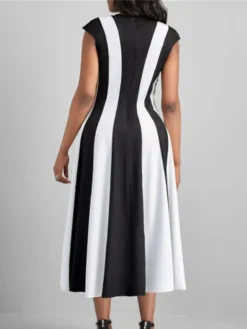 Women's Work Dress Swing Dress Semi Formal Dress Fashion Midi Dress Print Crew Neck Short Sleeve Color Block Stripe Regular Fit Black Wine Royal Blue Summer Spring S M L XL XXL -Party Prom Dresses Sales Store biquvo1680258060956