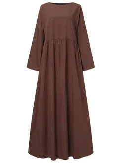 Women's Cotton Linen Dress Casual Dress Maxi Long Dress Linen Boho Casual Winter Dress Daily Holiday Crew Neck Patchwork Long Sleeve Summer Spring Fall Linen Loose Fit Black White Khaki Pure Color S -Party Prom Dresses Sales Store bjtycv1676450221322