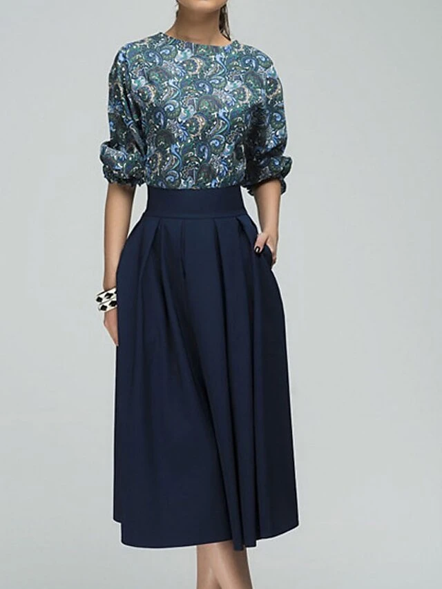 Women's Casual Dress Swing Dress Church Dress Midi Dress Blue Brown Half Sleeve Floral Ruched Winter Fall Spring Crew Neck Fashion Daily Vacation Weekend 2023 S M L XL 3 Women's Casual Dress Swing Dress Church Dress Midi Dress Blue Brown Half Sleeve Floral Ruched Winter Fall Spring Crew Neck Fashion Daily Vacation Weekend 2023 S M L XL - Image 3