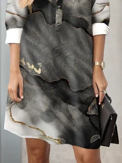 Women's Shirt Dress Casual Dress Cotton Linen Dress Midi Dress Polyester Fashion Casual Daily Outdoor Daily Vacation Shirt Collar Button Print 3/4 Length Sleeve Spring Fall Winter 2023 Loose Fit Gray -Party Prom Dresses Sales Store bkbtnt1696734712326