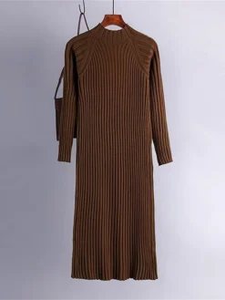 Women's Sweater Dress Jumper Dress Winter Dress Midi Dress Warm Plain Outdoor Daily Vacation Going Out Turtleneck Long Sleeve 2023 Loose Fit Black Brown Khaki One Size -Party Prom Dresses Sales Store bkdasn1697711603934