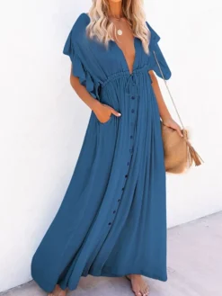 Women's Normal Party Dress White Dress Long Dress Maxi Dress Black White Army Green Long Sleeve Pure Color Button Summer Spring Fall Plunge Vacation One-Size -Party Prom Dresses Sales Store blagum1655979380298