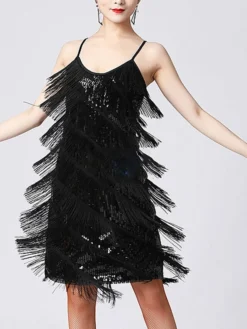 Women's Party Dress Fringe Dress Sequin Dress Midi Dress Silver Black White Sleeveless Pure Color Sequins Summer Spring Fall Spaghetti Strap Fashion Party Vacation Summer Dress 2022 S M L XL XXL 3XL -Party Prom Dresses Sales Store bmxkjc1639557634040