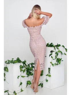 Women's Party Dress Lace Dress Sheath Dress Midi Dress Light Pink Black Short Sleeve Paisley Lace Summer Spring Stand Collar Modern Spring Dress Slim 2023 S M L XL -Party Prom Dresses Sales Store bodxmc1656057436804