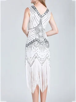 Women‘s Halloween Dress Retro 1920s Fringe Dress Midi Dress Party Outdoor Sequins Tassel Fringe Plain V Neck Sleeveless Regular Fit Summer Spring 2023 Claret Black S M L XL -Party Prom Dresses Sales Store bofymg1677052178958