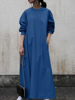 Women's Work Dress Shift Dress Semi Formal Dress Fashion Long Dress Maxi Dress Pocket Crew Neck Long Sleeve Plain Loose Fit Black Brown Light Blue Fall Winter S M L XL XXL -Party Prom Dresses Sales Store bqetbn1693895817372