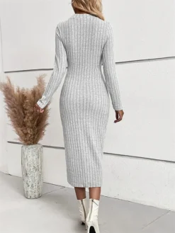 Women's Sweater Dress Winter Dress Jumper Dress Midi Dress Ribbed Outdoor Work Street Fashion Modern Crew Neck Long Sleeve 2023 Slim Light Grey Color S M L XL Size -Party Prom Dresses Sales Store bqibhz1694594774771