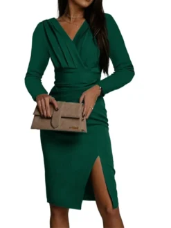 Women's Work Dress Sheath Dress Semi Formal Dress Fashion Winter Dress Office Workfashion Midi Dress Ruched Split V Neck Long Sleeve Stripe Plain Regular Fit Blue Green Fall Winter S M L XL XXL 10 Women's Work Dress Sheath Dress Semi Formal Dress Fashion Winter Dress Office Workfashion Midi Dress Ruched Split V Neck Long Sleeve Stripe Plain Regular Fit Blue Green Fall Winter S M L XL XXL -Party Prom Dresses Sales Store bqpsql1695096217883
