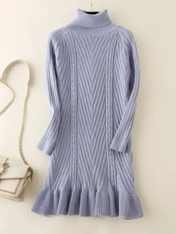 Women's Sweater Dress Jumper Dress Winter Dress Mini Dress Warm Plain Outdoor Daily Vacation Going Out Turtleneck Long Sleeve Ruffle 2023 Slim Black Blue Apricot One Size -Party Prom Dresses Sales Store bqqxvi1697711283778