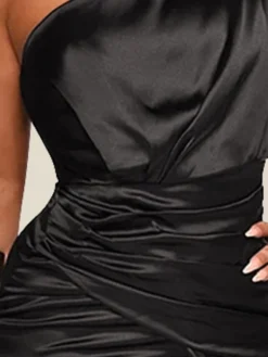 Women's Party Dress Satin Dress Sheath Dress Knee Length Dress Black Camel Green Long Sleeve Pure Color Ruched Fall Winter Autumn Cold Shoulder Elegant Party Winter Dress Fall Dress 2022 S M L XL XXL -Party Prom Dresses Sales Store brxwbs1635414169831
