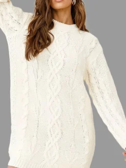 Women's Sweater Dress Jumper Dress Casual Dress Mini Dress Warm Pure Color Outdoor Casual Daily Going Out Crew Neck Long Sleeve 2023 Loose Fit White S M L -Party Prom Dresses Sales Store bscxik1695643792844
