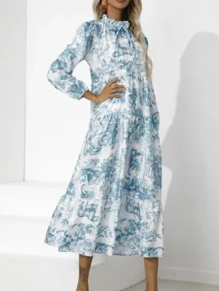 Women's Work Dress Swing Dress Semi Formal Dress Fashion Midi Dress Print Stand Collar Long Sleeve Floral Loose Fit Red Blue Green Fall S M L XL XXL -Party Prom Dresses Sales Store btdkii1693300606607