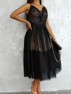 Women's Party Dress Lace Dress Homecoming Dress Midi Dress Black White Pink Sleeveless Floral Lace Summer Spring Fall Spaghetti Strap Party Birthday Wedding Guest Vacation Slim 2023 S M L XL / Winter -Party Prom Dresses Sales Store buhslx1675654778545