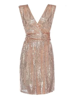 Women's Party Dress Sequin Dress Metallic Dress Midi Dress Silver Pink Sleeveless Pure Color Sequins Summer Spring Fall V Neck Fashion Party Vacation Summer Dress 2022 S M L XL XXL -Party Prom Dresses Sales Store buimmu1628138167541