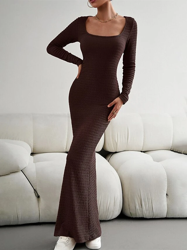 Women's Sweater Dress Jumper Dress Sheath Dress Long Dress Maxi Dress Fashion Pure Color Outdoor Daily Holiday Vacation U Neck Long Sleeve 2023 Slim Black Wine Brown S M L XL 9 Women's Sweater Dress Jumper Dress Sheath Dress Long Dress Maxi Dress Fashion Pure Color Outdoor Daily Holiday Vacation U Neck Long Sleeve 2023 Slim Black Wine Brown S M L XL - Image 9