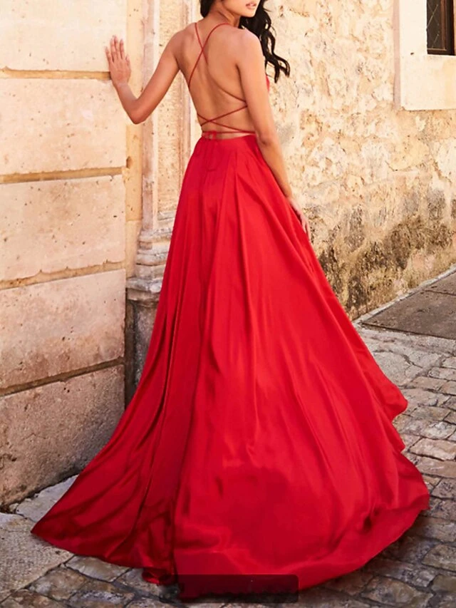 Women‘s Prom Party Dress Homecoming Dress Satin Maxi Long Dress Green Red Sleeveless Pure Color Split Spring Summer Spaghetti Strap Party Stylish Elegant Party 2023 S M L XL 4 Women‘s Prom Party Dress Homecoming Dress Satin Maxi Long Dress Green Red Sleeveless Pure Color Split Spring Summer Spaghetti Strap Party Stylish Elegant Party 2023 S M L XL - Image 4