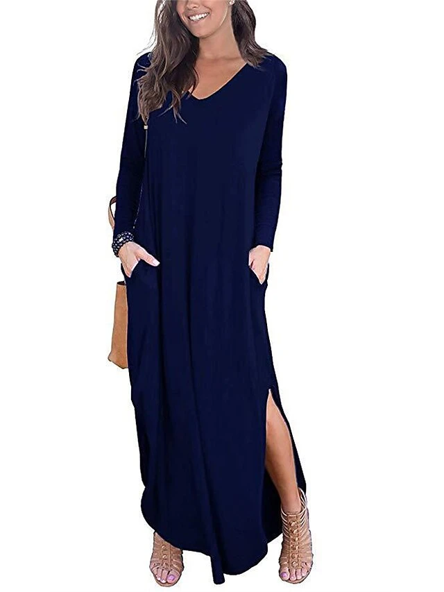 Women's Work Dress Semi Formal Dress Fashion Long Dress Maxi Dress Split Asymmetrical V Neck Long Sleeve Plain Regular Fit Wine Purple Army Green Fall Winter S M L XL XXL 1 Women's Work Dress Semi Formal Dress Fashion Long Dress Maxi Dress Split Asymmetrical V Neck Long Sleeve Plain Regular Fit Wine Purple Army Green Fall Winter S M L XL XXL