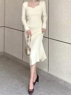 Women's Sweater Dress Jumper Dress Casual Dress Midi Dress Fashion Pure Color Outdoor Daily Vacation Going Out V Neck Long Sleeve Patchwork 2023 Regular Fit Black Pink Blue S M -Party Prom Dresses Sales Store bvfkss1695268443305