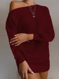 Women‘s Sweater Dress Winter Dress Black Wine Khaki White Long Sleeve Backless Winter Fall Off Shoulder Hot Casual Fit S M L XL Cotton -Party Prom Dresses Sales Store bwnszl1610095930920
