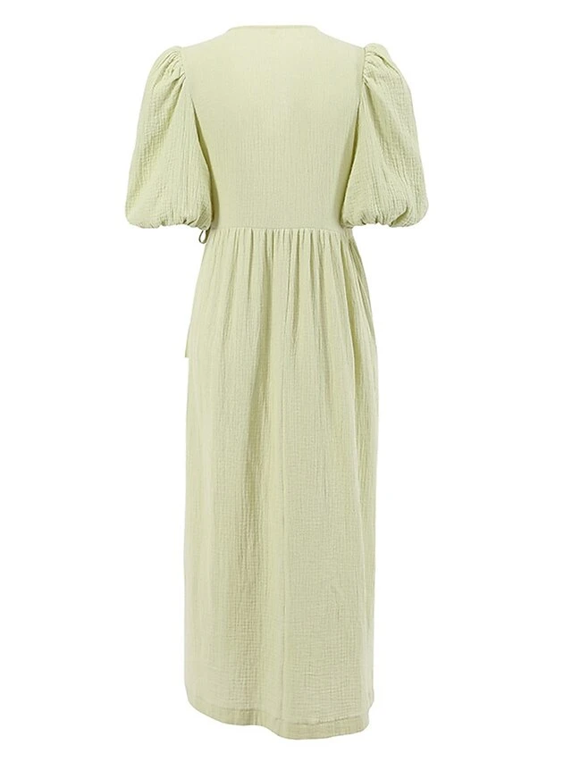 Women's Casual Dress Cotton Linen Dress Wrap Dress Midi Dress Cotton Basic Classic Outdoor Daily Vacation V Neck Lace Up Half Sleeve Spring Fall Autumn 2023 Regular Fit Orange Green Plain S M L 9 Women's Casual Dress Cotton Linen Dress Wrap Dress Midi Dress Cotton Basic Classic Outdoor Daily Vacation V Neck Lace Up Half Sleeve Spring Fall Autumn 2023 Regular Fit Orange Green Plain S M L - Image 9