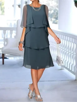 Women's Party Dress Work Dress Wedding Guest Dress Midi Dress Blue Green Half Sleeve Pure Color Ruffle Summer Spring Fall Crew Neck Fashion Wedding Guest Vacation Summer Dress 2023 S M L XL XXL 3XL