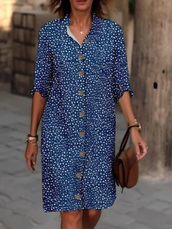 Women's Shirt Dress Casual Dress Cotton Linen Dress Midi Dress Polyester Fashion Casual Daily Outdoor Daily Vacation Shirt Collar Button Print Long Sleeve Summer Spring Fall 2023 Loose Fit Black Wine