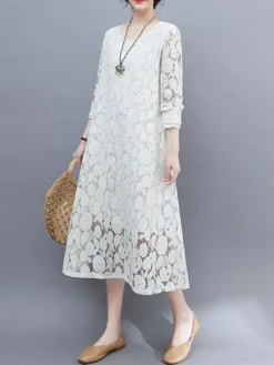 Women's Work Dress Lace Dress Black Dress Fashion Midi Dress Lace Pocket Crew Neck Long Sleeve Plain Loose Fit Black White Pink Fall M L XL XXL 3XL 22 Women's Work Dress Lace Dress Black Dress Fashion Midi Dress Lace Pocket Crew Neck Long Sleeve Plain Loose Fit Black White Pink Fall M L XL XXL 3XL -Party Prom Dresses Sales Store byvcba1693281254075