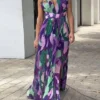Women's Prom Dress Party Dress Swing Dress Long Dress Maxi Dress Purple Sleeveless Color Block Pleated Spring Fall Winter V Neck Fashion Wedding Guest Birthday Evening Party 2023 S M L XL