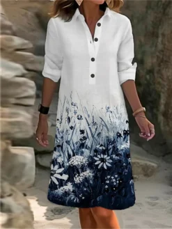 Women's Shirt Dress Casual Dress Cotton Linen Dress Midi Dress Polyester Fashion Casual Daily Outdoor Daily Vacation Shirt Collar Button Pocket Long Sleeve Summer Spring Fall 2023 Loose Fit White -Party Prom Dresses Sales Store bznpcu1691732046809