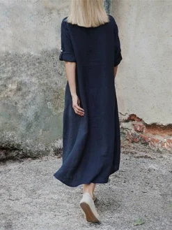 Women's Shirt Dress Casual Dress Cotton Dress Midi Dress Cotton Classic Casual Outdoor Daily Vacation Shirt Collar Ruched Button Long Sleeve Fall Winter Autumn 2023 Regular Fit Pink Red Navy Blue -Party Prom Dresses Sales Store cackhj1693823266922