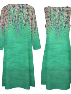 Women's Dress Set Two Piece Dress Long Dress Maxi Dress Blue Green Long Sleeve Color Block Print Summer Spring Crew Neck Vacation Winter Dress Fall Dress Loose Fit 2023 S M L XL XXL 3XL 4XL 5XL -Party Prom Dresses Sales Store cavrdw1663758528810