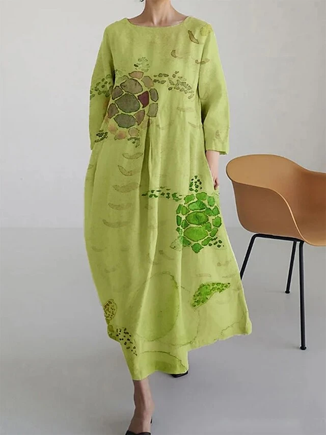 Women's Casual Dress Cotton Linen Dress A Line Dress Maxi Long Dress Linen / Cotton Blend Daily Ethnic Style Work Daily Vacation Crew Neck Patchwork Print 3/4 Length Sleeve Spring Fall Winter 2023 2 Women's Casual Dress Cotton Linen Dress A Line Dress Maxi Long Dress Linen / Cotton Blend Daily Ethnic Style Work Daily Vacation Crew Neck Patchwork Print 3/4 Length Sleeve Spring Fall Winter 2023 - Image 2