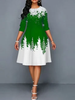 Women's Work Dress A Line Dress Fashion Christmas Midi Dress Print Crew Neck Half Sleeve Snowflake Regular Fit Black Yellow Red Fall Winter S M L XL XXL -Party Prom Dresses Sales Store cbczre1697098987282