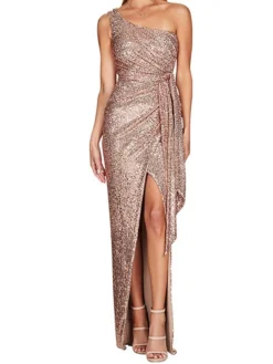 Women's Party Dress Formal Dress Long Dress Maxi Dress Black Champagne Wine Sleeveless Pure Color Sequins Summer Spring One Shoulder Party Party Wedding Guest Spring Dress 2023 S M L XL -Party Prom Dresses Sales Store cbqlis1656412653005