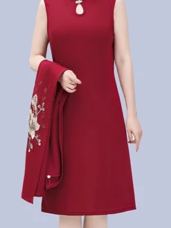 Women's Two Piece Dress Set Print Dress Outdoor Vacation Casual Print Midi Dress Stand Collar Long Sleeve Floral Loose Fit Pink Wine Blue Fall Winter XL XXL XXXL 4XL 5XL -Party Prom Dresses Sales Store ccmlpd1675853170303