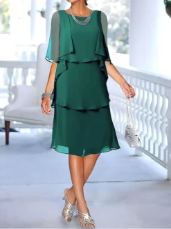 Women's Party Dress Work Dress Wedding Guest Dress Midi Dress Blue Green Half Sleeve Pure Color Ruffle Summer Spring Fall Crew Neck Fashion Wedding Guest Vacation Summer Dress 2023 S M L XL XXL 3XL -Party Prom Dresses Sales Store cdbwyk1691142891452